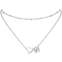 PROSTEEL Heart Initial Necklace for Women - Double Layered Silver White Gold/Gold Plated Bead Choker Name Necklace with Heart Letter Pendant Gift for