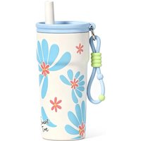 Stainless Steel Tumbler with Straw, 500ml/17oz Tumbler for Hot and Cold, Travel Portable Coffee Mug for Hot and Cold, Fit in Car Cup Holder (Blue Flow