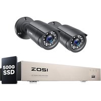 ZOSI 1080P Home CCTV Camera System with Human Vehicle Detection, 5MP Lite H.265+ 8CH DVR Recorder with 500GB SSD, 2pcs 2MP Weatherproof Outdoor Securi