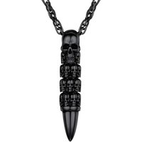PROSTEEL Skull Necklace for Men, Skeleton Pendant Necklaces, Retro Hip Hop Punk Style, Gothic Halloween Jewellery Stainless Steel, Send Gift Box 01 Bl