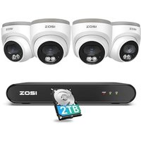 ZOSI 8CH 5MP PoE CCTV Camera System Outdoor Indoor, 2.5K 8 Channel H.265+ PoE NVR Built-in 2TB HDD, 4X 4MP Wired Home Security Cameras, AI Human Detec