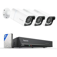 Reolink 4K PoE Security Camera System, 3X 8MP Outdoor Cameras RLC-811A with 5X Optical Zoom, Human/Vehicle Detection, Color Night Vision Bundle 1x RLN