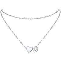 PROSTEEL Heart Initial Necklace for Women - Double Layered Silver White Gold/Gold Plated Bead Choker Name Necklace with Heart Letter Pendant Gift for