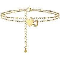 PROSTEEL Women Heart Anklet, A-Z Letter Initial Ankle Bracelet, Adjustable Double-Layer Foot Chain for Beach Summer, Silver/Gold Plated 316L Stainless