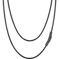 PROSTEEL Mens Leather Necklace Cord - 2mm/3mm Width Braided Waxed Waterproof Rope Chain for Pendant with Black Stainless Steel Black Clasp, 16"-30" In