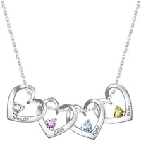 PROSILVER Women Personalised Heart Pendant Necklace, 925 Sterling Silver Mother Necklace with Names Birthstone Necklaces-Send Gift Box 4 heart-silver