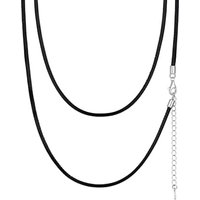 PROSILVER Leather Necklace Cord Mens 1mm/2mm Black Cord Necklace, 925 Sterling Silver Clasp -Send Gift Box 46.0 Centimetres 2mm