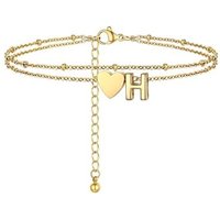 PROSTEEL Women Heart Anklet, A-Z Letter Initial Ankle Bracelet, Adjustable Double-Layer Foot Chain for Beach Summer, Silver/Gold Plated 316L Stainless