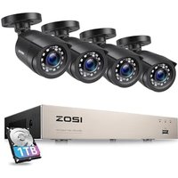 ZOSI 8CH Outdoor CCTV Camera System with AI Human Vehicle Detection, 5MP Lite H.265+ DVR Recorder with 1TB Hard Drive and 4pcs 1080P Weatherproof Secu