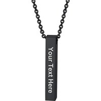 Free Engraving-Unisex Vertical Engraved 3D Bar Necklace, 316L Stainless Steel/Gold Color (Send Gift Box) Engrave-1 side-black