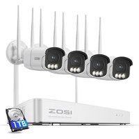 ZOSI 4K Wireless CCTV Camera System, 4Pcs 5MP Wi-Fi 6 Security Camera Outdoor, 8CH 4K NVR with 1TB HDD, 3K Full Color Night Vision, F1.0 Large Apertur