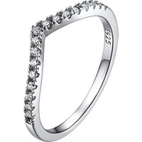 PROSILVER Women Sterling Silver Ring Simple/Cubic Zirconia Promise Wishbone Wedding Rings with S925 Stamp, Hypoallergenic, Size 4-12, Engraving (Send
