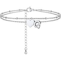 PROSTEEL Women Heart Anklet, A-Z Letter Initial Ankle Bracelet, Adjustable Double-Layer Foot Chain for Beach Summer, Silver/Gold Plated 316L Stainless