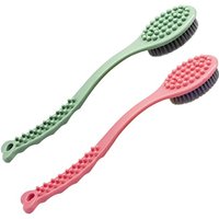QiCheng&LYS Long Handle Bath Brush,Back Cleaning Brush,Long Wooden Handle Cleans The Body Easily-14in (Green and Pink)