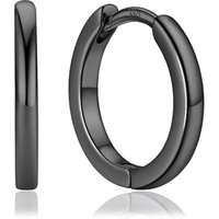 PROSTEEL Huggie Hoop Earrings for Women, Hypoallergenic 925 Sterling Silver Post Lightweight Small Sleeper Cartilage Earrings Tiny Hoops 14mm Black (W