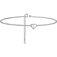 PROSILVER Women Initial Anklet Sterling Silver Heart Ankle Bracelet A-Z Letter, Adjustable Foot Chain for Beach Summer with Gift Box