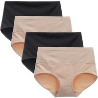 LIQQY Women's Cotton Knickers High Waist Full Coverage Brief Simple Ladies Underwear Pack of 4 XL Black/Nude