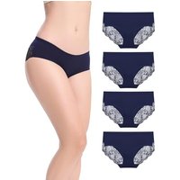 Women's Knickers 4 Pack Mid Rise Cotton Lace Full Coverage Brief Hipster Panty Underwear