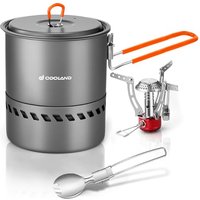 Odoland Camping Cookware Set, Outdoor Cooking Utensils Pots with Burner and Stove Foldable Cookware for Hiking, Trekking, Fishing and Backpacking