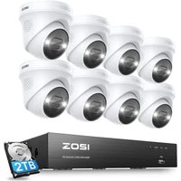 ZOSI 4K POE CCTV Security Camera System,8pcs 4K POE Camera with AI Person Vehicle Detection, 8 Ports 16CH 8MP NVR with 2TB HDD for 24/7 Recording,Colo