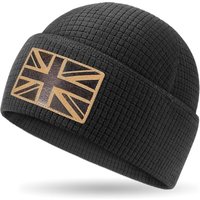 Outdoor Shaping Leather UK Flag Patch, Grid Fleece Cuffed Beanie Waffle Knit, Tactical Army Military Skull Cap Warm, Unisex Hat One Size, Outdoor Hiki