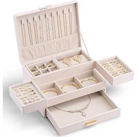 Vlando Large Jewellery Box, 3 Tier Jewellery Organiser with Drawer, Box & Organiser with Retractable Tray for Necklaces, Rings, Bracelets, Earrings,Gi