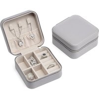 Vlando Small Faux Leather Travel Jewellery Box Organizer Display Storage Case for Rings Earrings Necklace without Mirror B.Necklace Grey