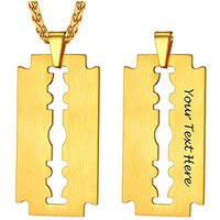 PROSTEEL Men Necklace, Razor Blade Pendant with Sturdy Chain-55+5CM Adjustable, Can Engrave, 316L Stainless Steel/Gold Plated/Black (Send Gift Box) Cu