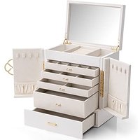 Vlando Large Jewellery Box, 6 Layer Jewellery Organiser with Removable Jewellery Tray for Necklace Earrings Rings Bracelets, Jewellery Storage Display