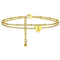 PROSTEEL Women Initial Anklet, A-Z Letter Heart Ankle Bracelet, Adjustable Double-Layer Foot Chain for Beach Summer, Silver/Gold Plated 316L Stainless