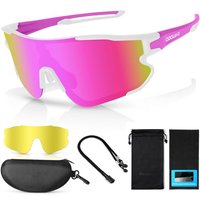 Odoland Polarized Cycling Glasses, Sports Sunglasses UV 400 with Replaceable Night Vision Lenses for Bike, Fishing, Running, Men, Women and Youth, Pin