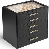 Vlando Jewellery Box for Women, Glass Lid Jewellery Organiser with 5 Drawers for Ring, Necklace, Earring, Bracelet,Gift for Women,Black 5 Layer D.blac