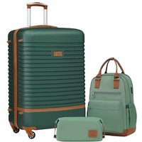 COOLIFE Suitcase Set, 3 Piece Luggage Sets with Travel Backpack and Toiletry Bag for Business Travel, TSA Lock 360° Spinner Wheels (Green/Brown, 24 I