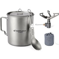 Odoland 750ML Titanium Mugs, 1900W Ultra Light Titanium Mini Stove, Camping Coffee Cup with Lid and Spork, Foldable Handle for Camping, Hiking, Travel