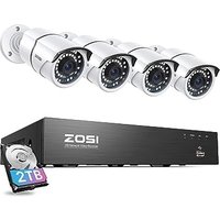 ZOSI 8CH 4K PoE CCTV Camera System, 4pcs 5MP PoE IP Cameras with 8 Ports 16CH 8MP NVR 2TB HDD, Motion Detection, 120ft Night Vision, Remote Access, 24