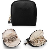 Vlando Travel Jewellery Organiser, Jewellery Pouch with Zipper, Velvet Lining Jewellery Bags for Rings, Bracelets & Necklaces,Black-Toothpick Grain B.
