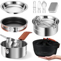 Odoland Camping Cookware Kit,Cooking Utensils Camping Pan Pot Cup Set - Portable Cooking Gear - Foldable Outdoor Travel Set, for Trekking, Hiking and