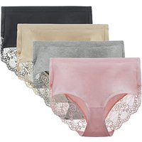 LIQQY Lace Knickers for Women Multipack Cotton Underwear Lace Full Coverage Briefs Panties Pack of 4 M Black/Nude/Grey/Pink