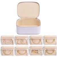 Vlando Jewellery Box, Litchi Pattern Jewellery Organiser,Travel Jewellery Storage with 8 Velvet Jewellery Pouches,Premium Petal Hardware Jewellery Cas