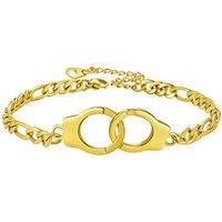 PROSTEEL Women Handcuffs Anklets with Figaro Chain, Summer Beach Foot Jewelry Adjustable-Stainless Steel/Gold Plated (Send Gift Box) 2-gold Plated