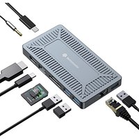 Yottamaster 10Gbps USBC Docking Station 10 Ports with NVMe Slot, Up to 8TB, Support 100W PD Charging, Dual 4K HDMI, SD/TF Reader, Ethernet, Audio [SO6