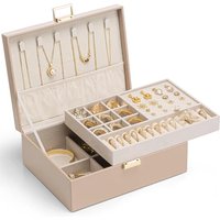 VLANDO Jewellery Box, 2 Layer Jewellery Organiser with Removable Tray, Jewellery Storage Case for Necklace,Bracelets, Earring Storage Organiser, Gift