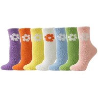 TOCONFFON Cosy Warm Fuzzy Fluffy Socks Womens Winter Thermal Ladies Slipper Bed Socks 4-8 for Gifts 4-8 7 Pairs Flower