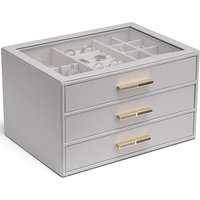 Vlando Jewellery Box with Glass Lid, Plenty Storage Jewellery Organiser with 3 Drawers, Jewelry Storage Case for Necklaces Rings Earrings Bracelets, W