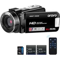 ORDRO B320 1080P Camcorder with 16GB Card, 18X Digital Zoom, Night Vision, 270° Rotatable Screen, Full HD 1080P 30MP Camera, 2 Batteries Black