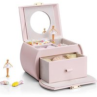 Vlando Musical Kids Jewellery Box with Drawer, Lockable Music Box with Ballerina for Children Bracelet, Ring, Necklace, Gifts for Girls, Apricot Pink