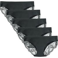 LIQQY Women's Low Rise Cotton Lace Coverage Bikini Panty Knickers Underwear Multipack XL Black-5pk
