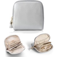 Vlando Travel Jewellery Organiser, Jewellery Pouch with Zipper, Velvet Lining Jewellery Bags for Rings, Bracelets & Necklaces,Grey-Lychee Grain C.grey