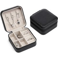 Vlando Small Faux Leather Travel Jewellery Box Organizer Display Storage Case for Rings Earrings Necklace without Mirror B.Necklace Black