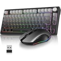 RedThunder K75 75% Wireless Membrane Keyboard and Mouse,3-Mode 2.4G/BT/USB-C,US Layout Side-Engraved,Volume Knob,TKL Ultra Compact Design,Optical Gami